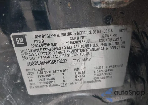2008 Saturn Vue V6 Xe from USA, damaged, VIN 3GSDL43N48S648232